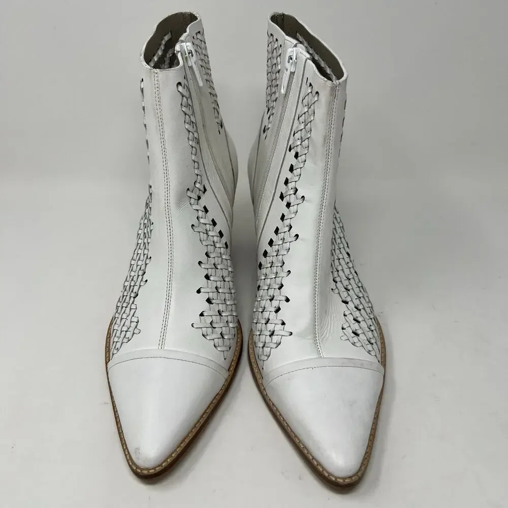 Matisse Bello‎ White Lattice Leather Lasercut Boots Size 8.5 Zip Ankle Booties